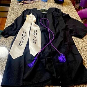 Black Graduation Gown with Honor Stole and Cord
